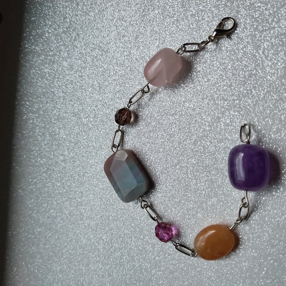 Pink and Purple Artistic Gemstone Bracelet
